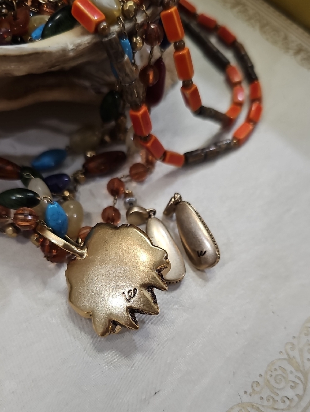 Boho Multi-Color Beaded Necklace with Gold Rose Pendant - Picture 2 of 6